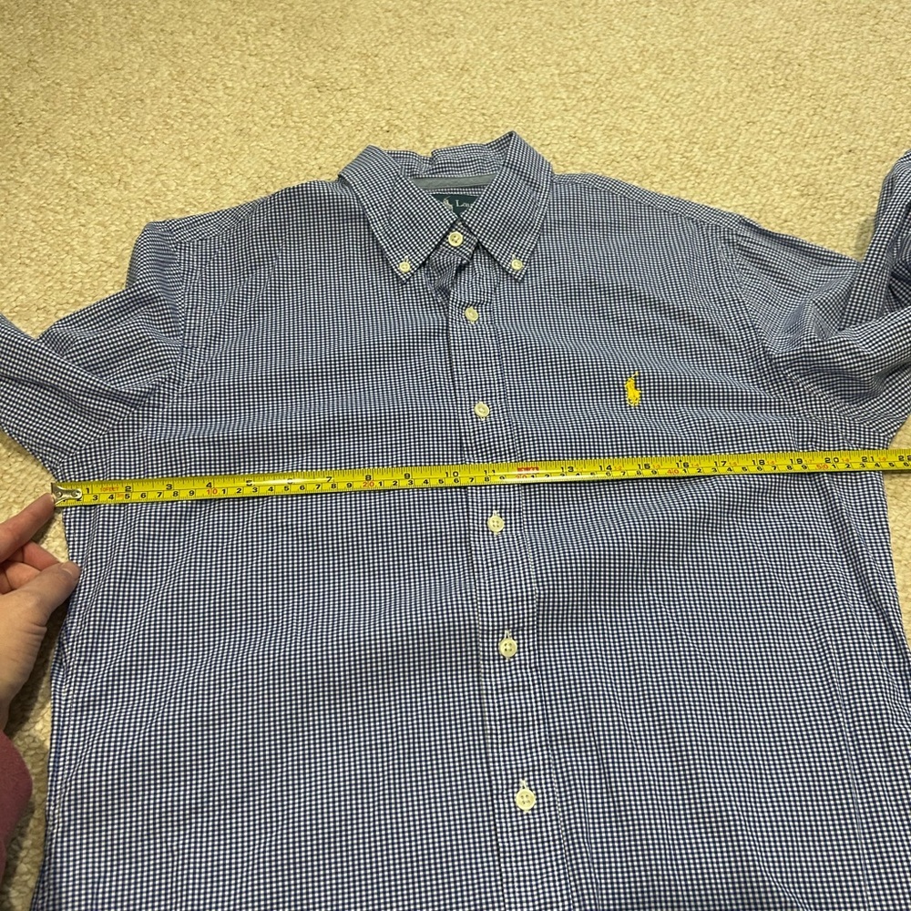 Ralph Lauren mens long-sleeve custom-fit Medium blue white yellow pony logo - Picture 10 of 11